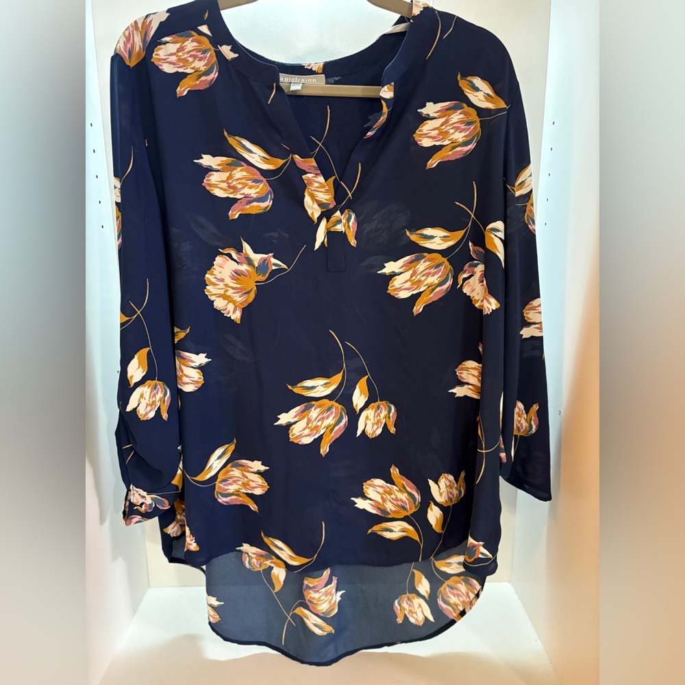 Daniel Rainn Stitch Fix Navy Blouse with Mandarin Collar